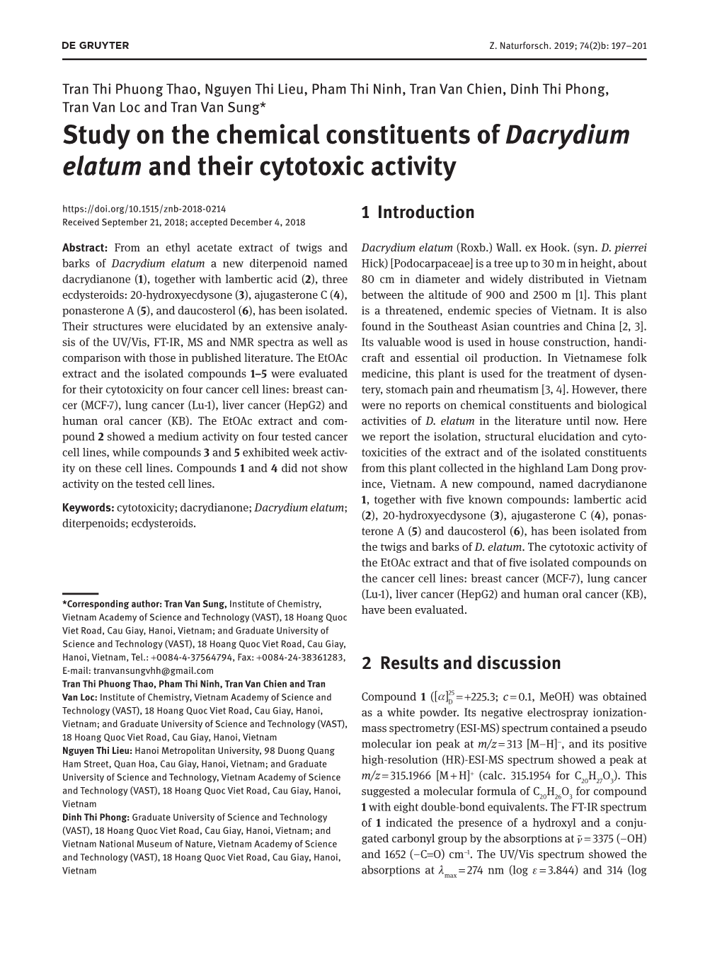 Study on the Chemical Constituents of Dacrydium Elatum and Their