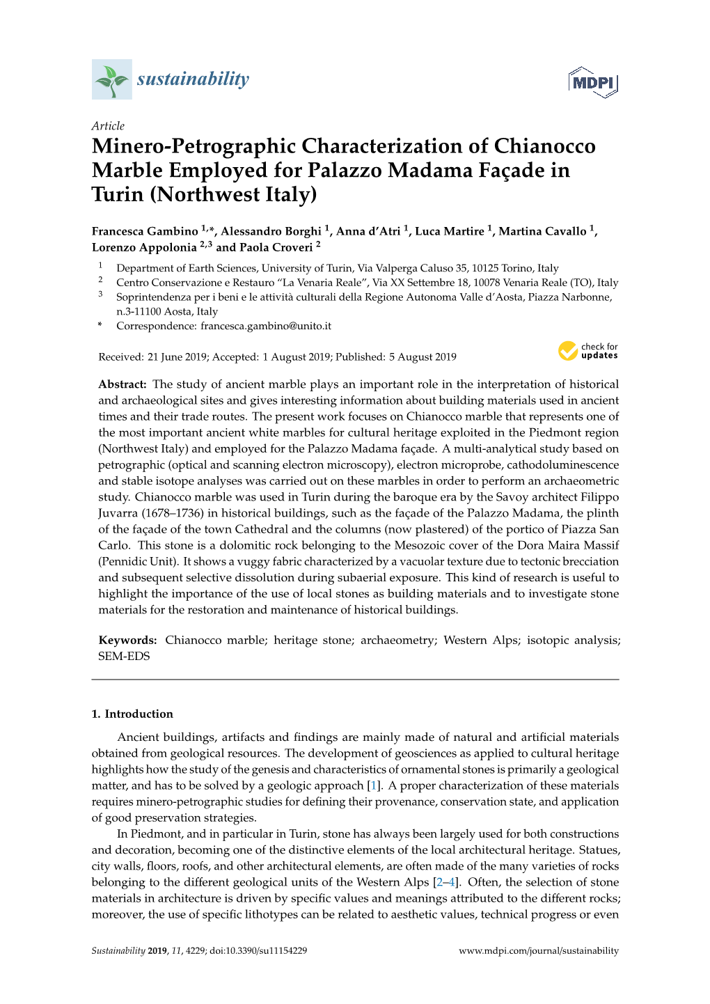 Minero-Petrographic Characterization of Chianocco Marble Employed for Palazzo Madama Façade in Turin (Northwest Italy)