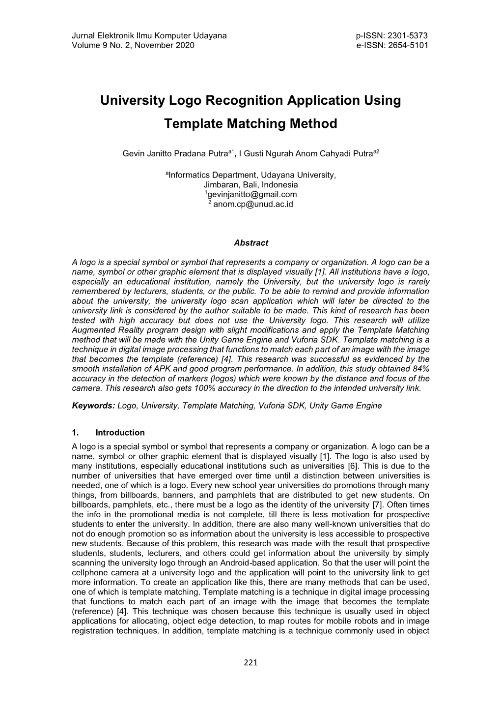 University Logo Recognition Application Using Template Matching Method