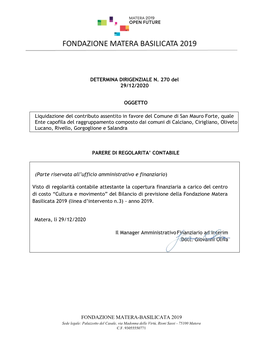 Fondazione Matera-Basilicata 2019 Determina Dirigenziale