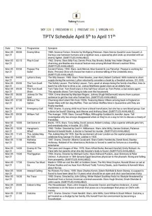 TPTV Schedule April 5Th to April 11Th