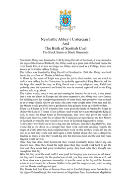 Newbattle Abbey ( Cistercian ) and the Birth of Scottish Coal the Black Stanis Or Black Diamonds