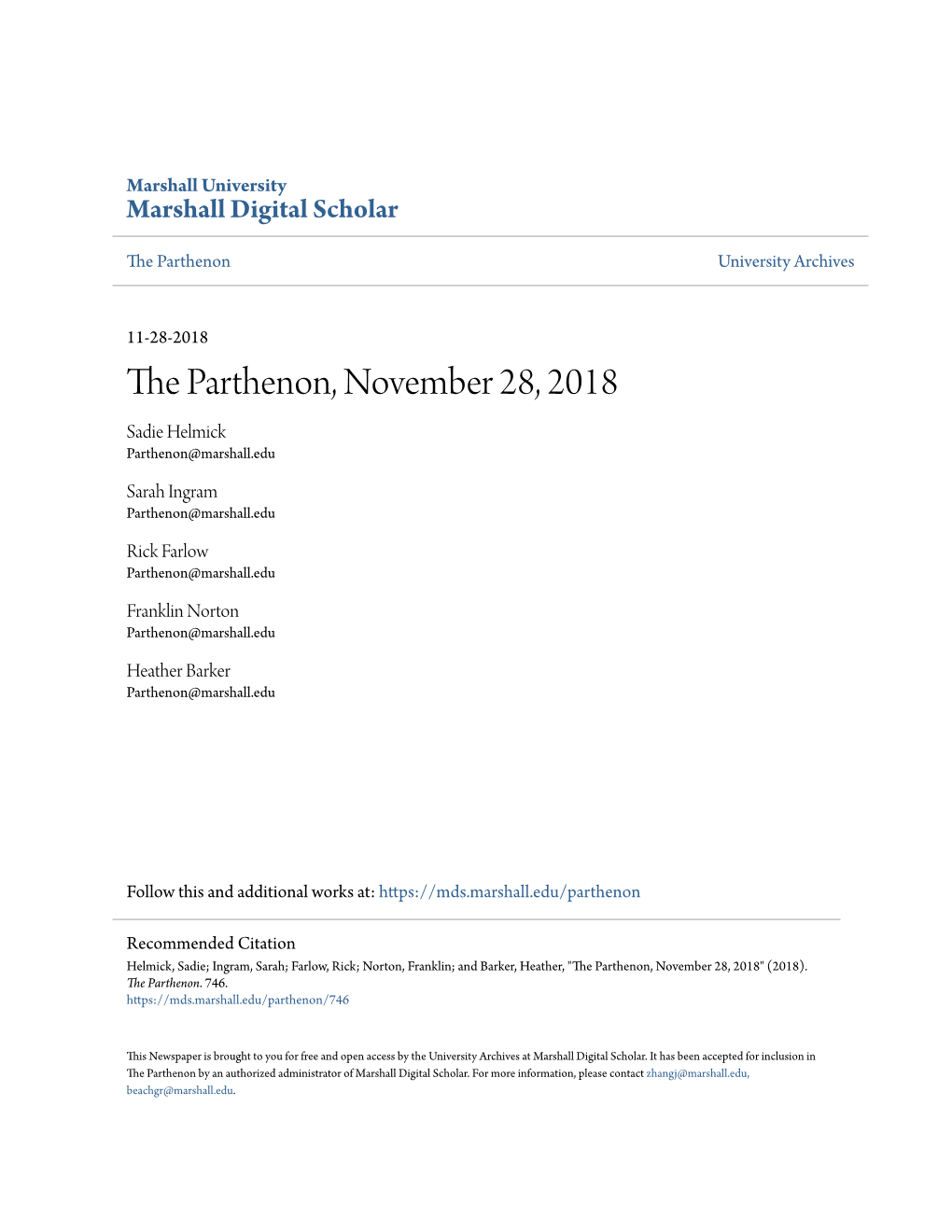 The Parthenon, November 28, 2018