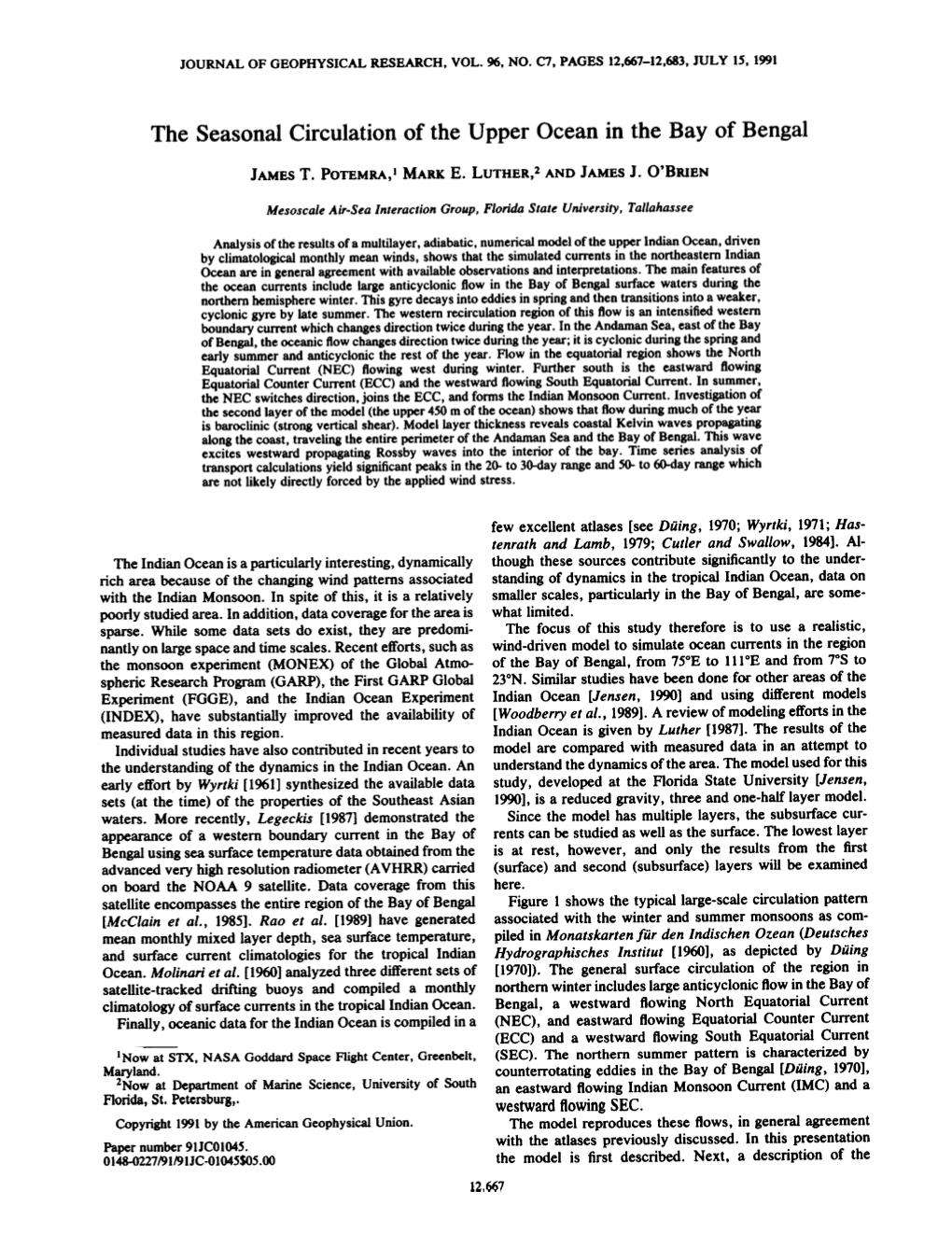 The Seasonal Circulation of the Upper Ocean in the Bay of Bengal