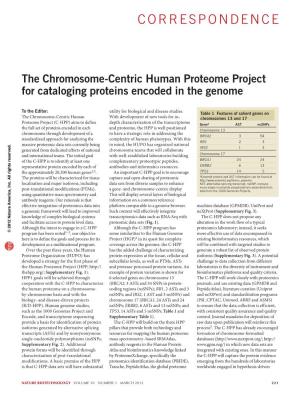 The Chromosome-Centric Human Proteome Project for Cataloging Proteins Encoded in the Genome