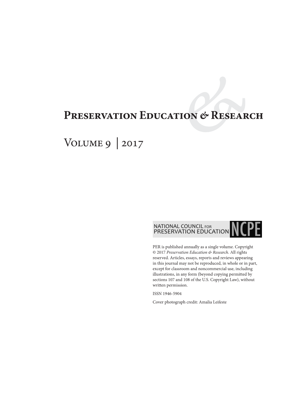 Preservation Education & Research Volume 9 | 2017