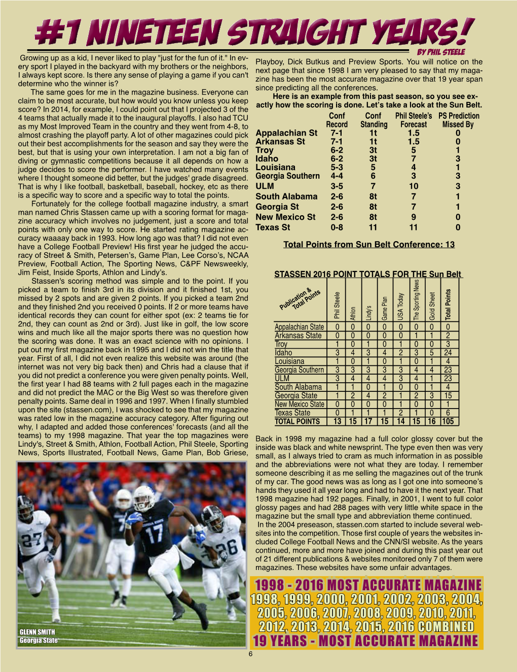 1 NINETEEN STRAIGHT Years! by Phil Steele Growing up As a Kid, I Never Liked to Play "Just for the Fun of It." in Ev- Playboy, Dick Butkus and Preview Sports