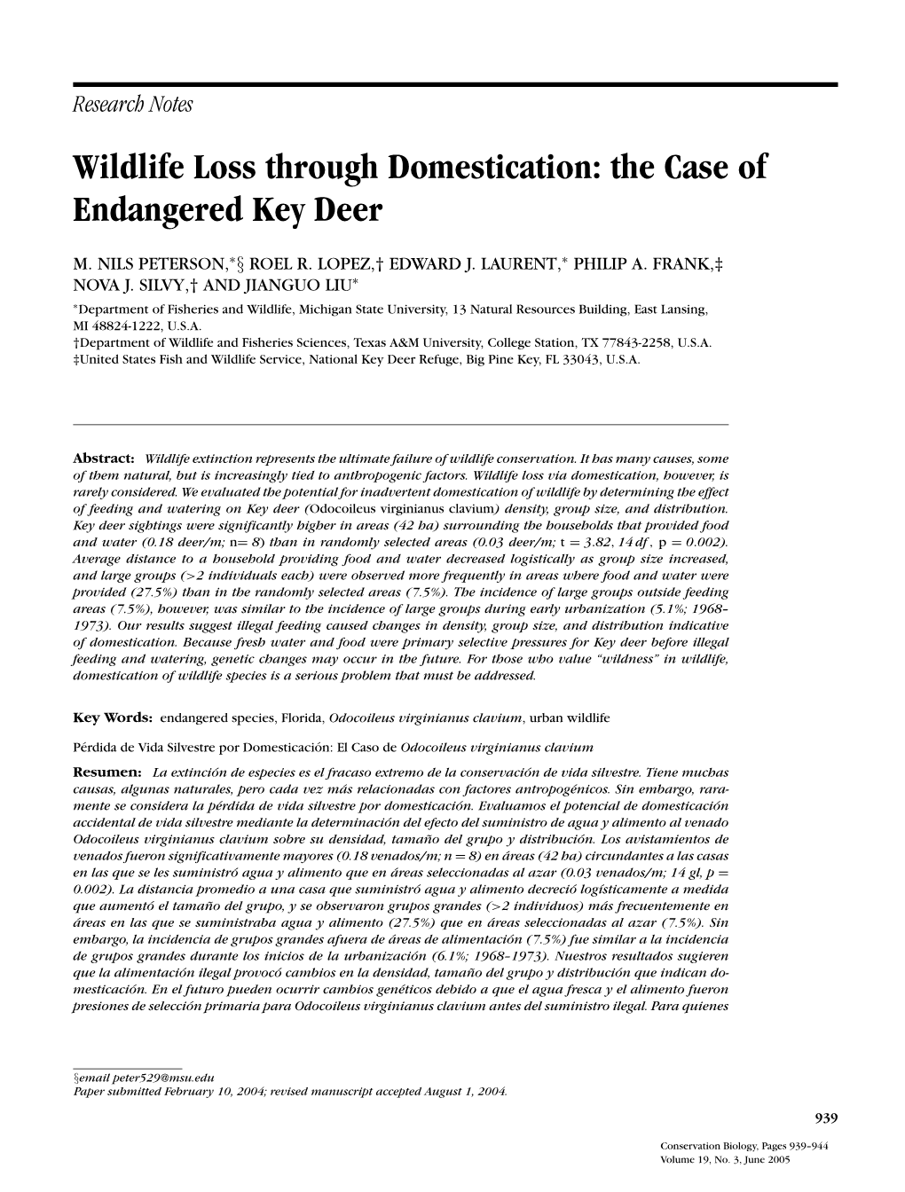 Wildlife Loss Through Domestication: the Case of Endangered Key Deer