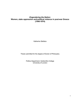 Women, State Oppression and Political Violence in Post-War Greece (1946-1974)