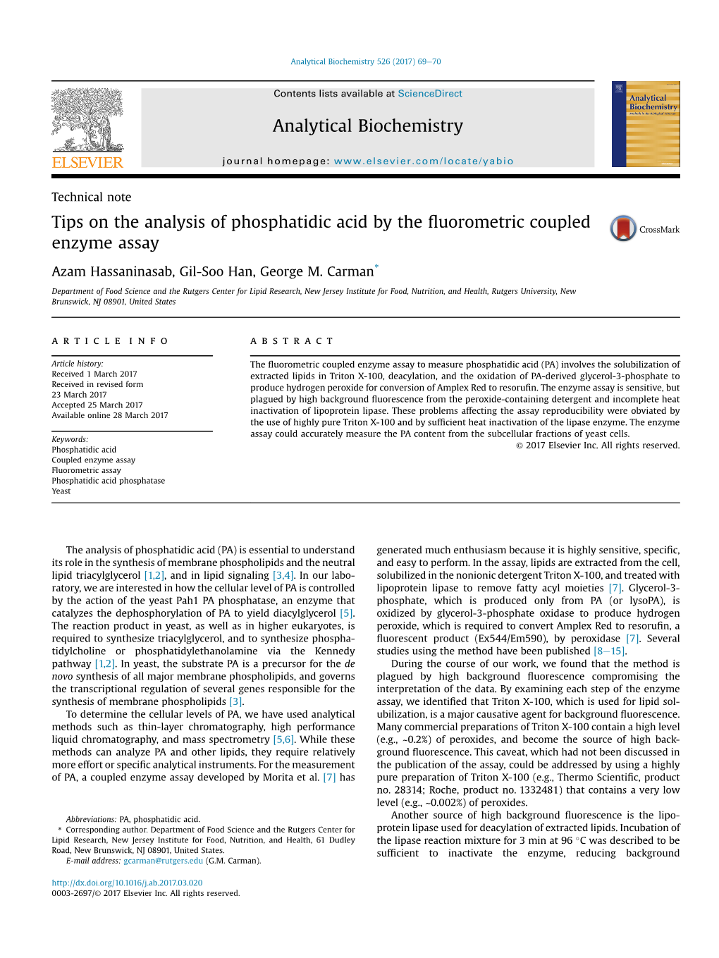 Tips on the Analysis of Phosphatidic Acid by the Fluorometric Coupled