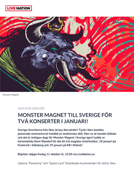 Monster Magnet Till Sverige För Två Konserter I Januari!