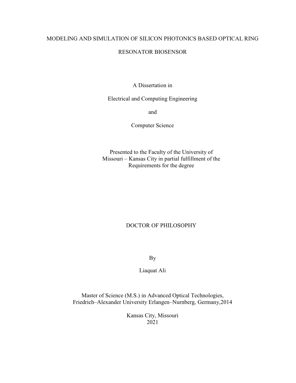 Modeling and Simulation of Silicon Photonics Based Optical Ring