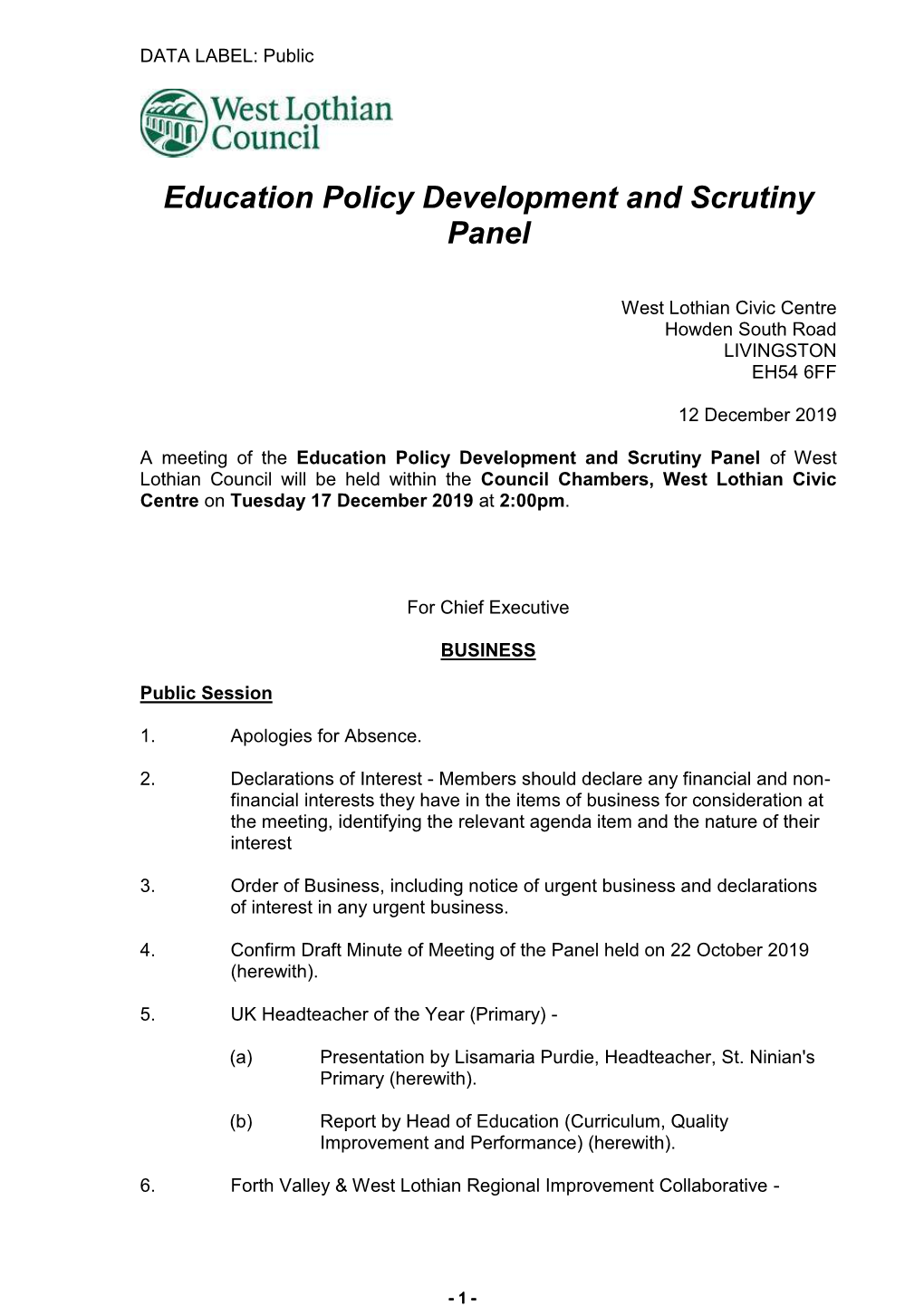 Education Policy Development and Scrutiny Panel