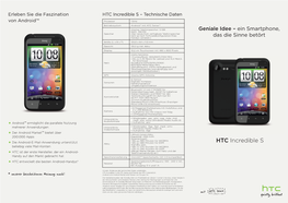 HTC Incredible S – Technische Daten Von Android™ Prozessor 1 Ghz