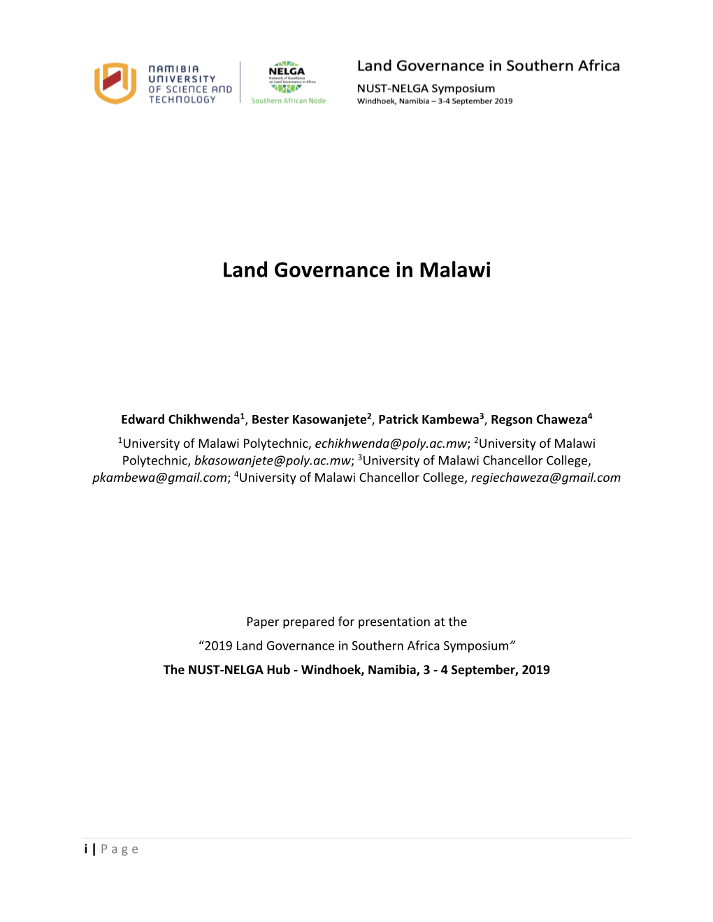 Land Governance in Malawi