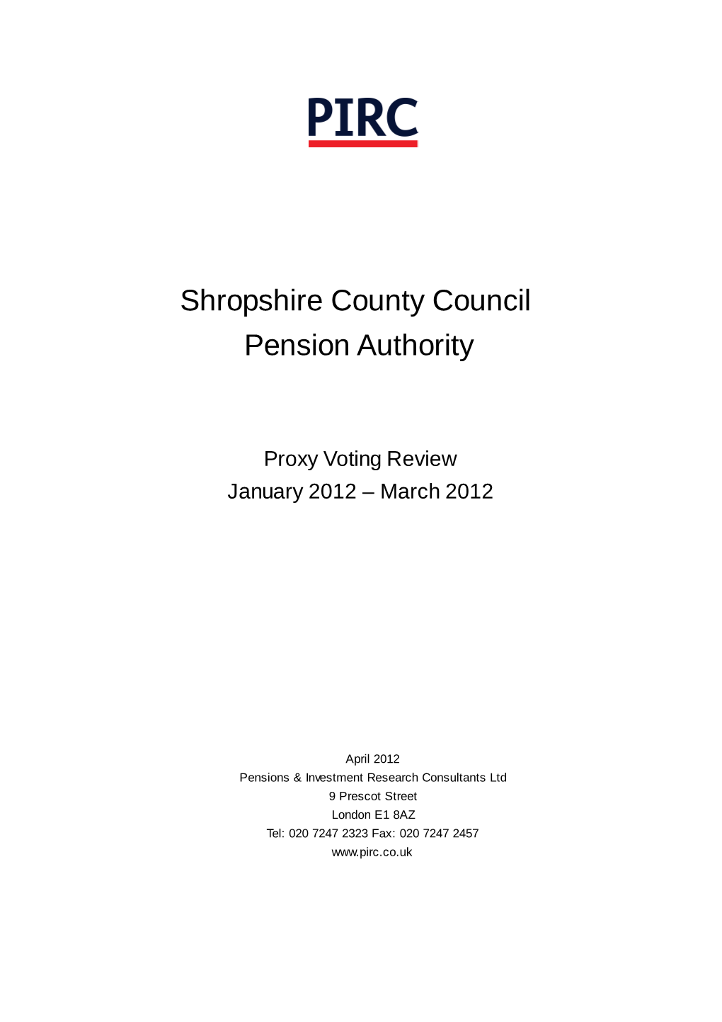 Shropshire County Council <Br />Pension Authority