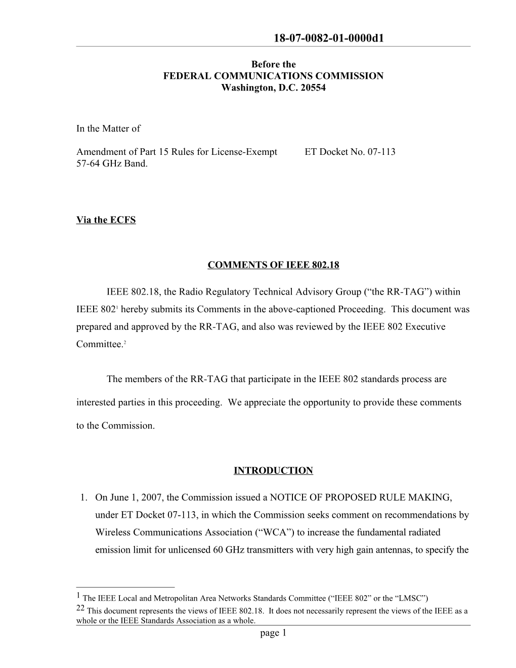 IEEE 802.18 Comments on 60 Ghz NPRM