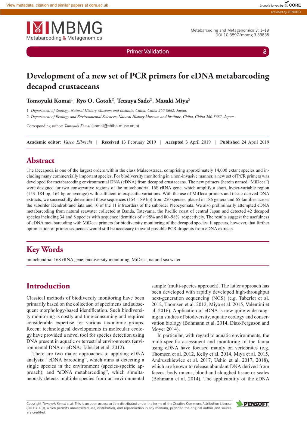 Development of a New Set of PCR Primers for Edna Metabarcoding Decapod Crustaceans