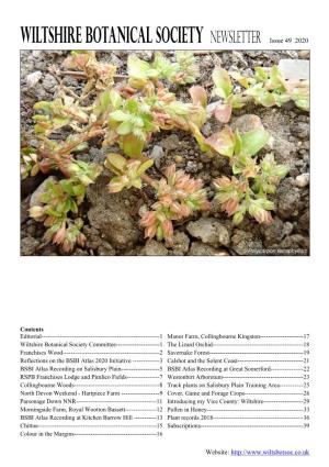 WILTSHIRE BOTANICAL SOCIETY Newsletter Issue 49 2020