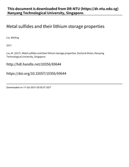 Metal Sulfides and Their Lithium Storage Properties