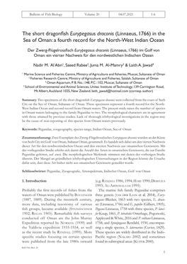 The Short Dragonfish Eurypegasus Draconis (Linnaeus, 1766) in the Sea of Oman: a Fourth Record for the North-West Indian Ocean