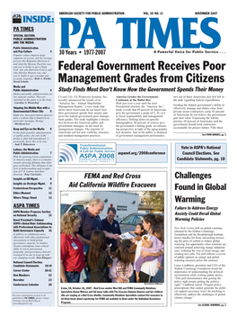 Federal Government Receives Poor Management Grades from Citizens