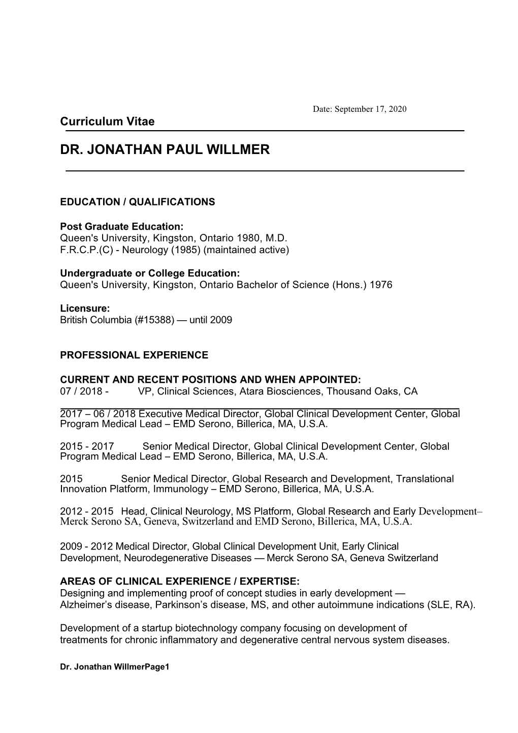 Dr. Jonathan Paul Willmer