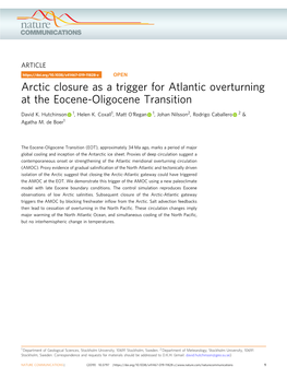Arctic Closure As a Trigger for Atlantic Overturning at the Eocene-Oligocene Transition
