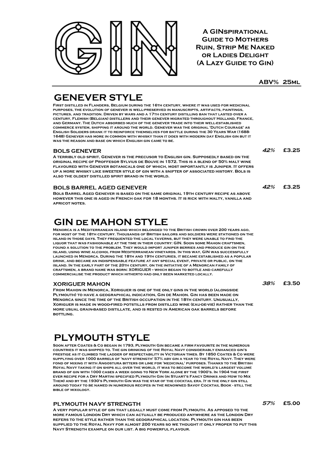 Full Drinks Menu V20- Gin, Whisky, Wine