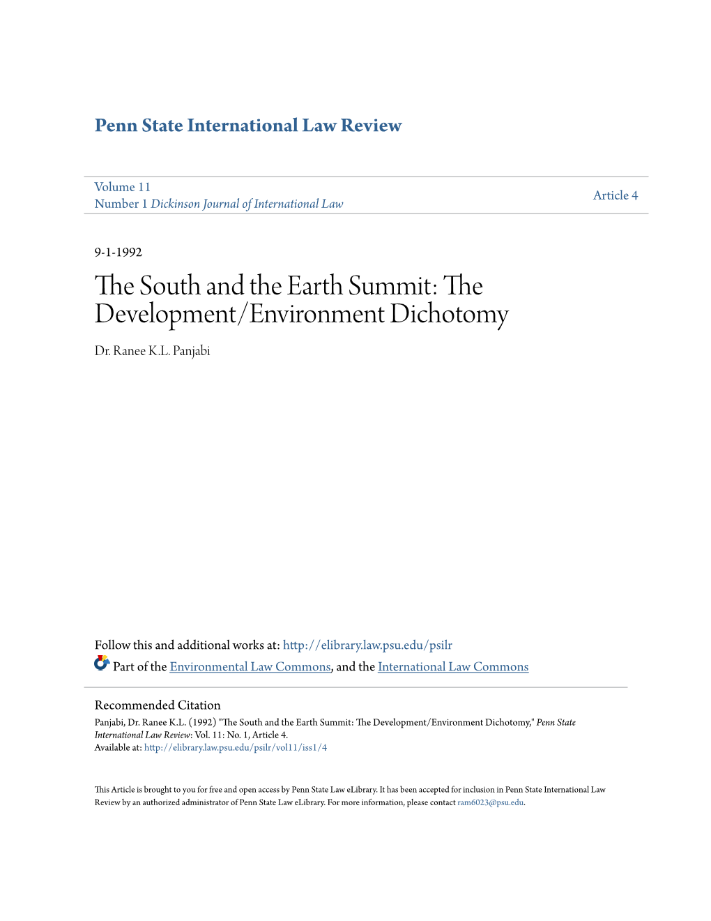 The South and the Earth Summit: the Development/Environment Dichotomy