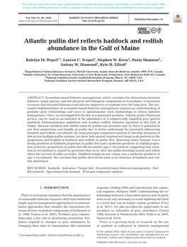 Atlantic Puffin Diet Reflects Haddock and Redfish Abundance in the Gulf of Maine