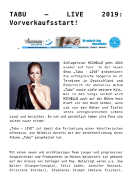 TABU &#8211; LIVE 2019: Vorverkaufsstart!