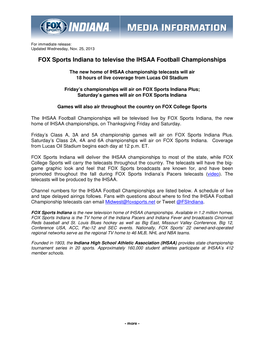 FOX Sports Indiana to Televise the IHSAA Football Championships