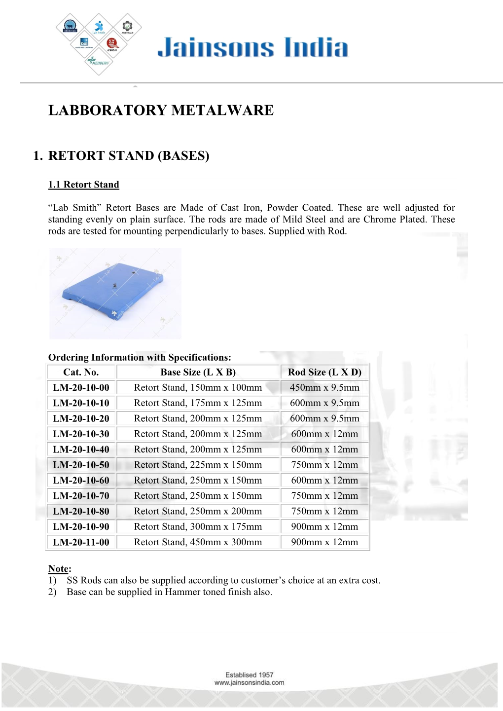 Lab Smith Laboratory Metalware Catalog