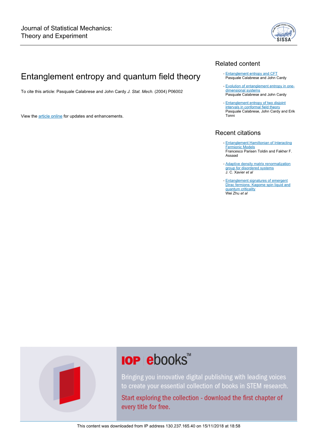 Entanglement Entropy and Quantum Field Theory