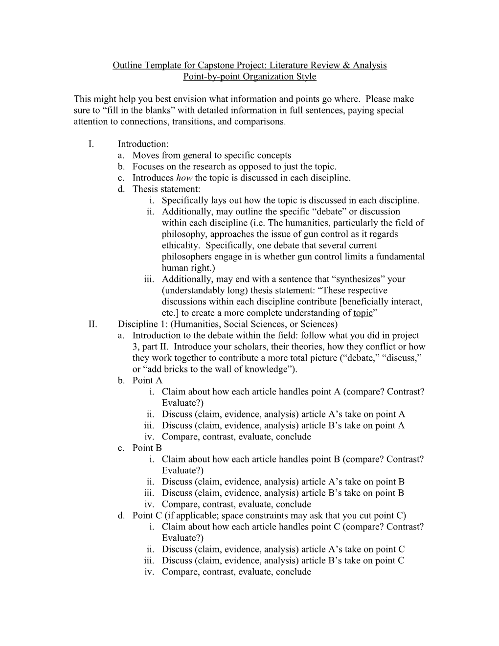 Outline Template For Capstone Project: Literature Review & Analysis