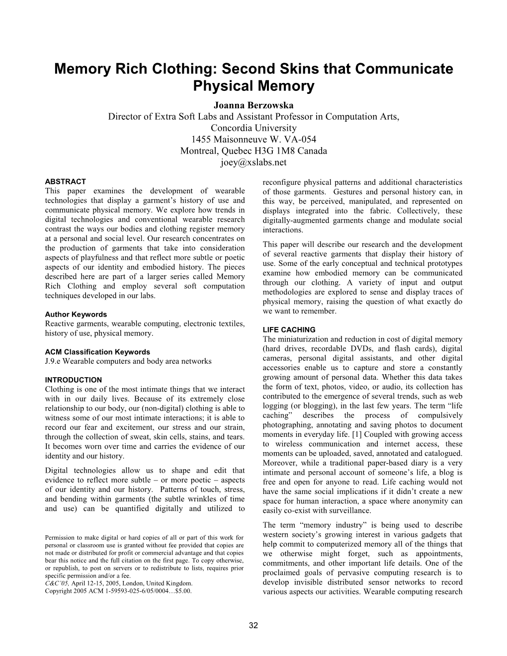 Memory Rich Clothing: Second Skins That Communicate Physical Memory