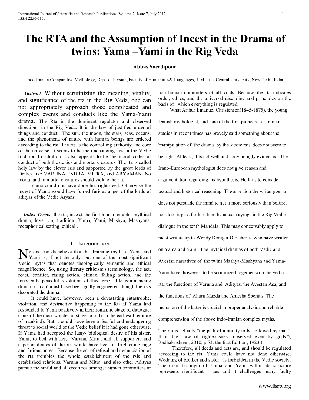 Yama –Yami in the Rig Veda