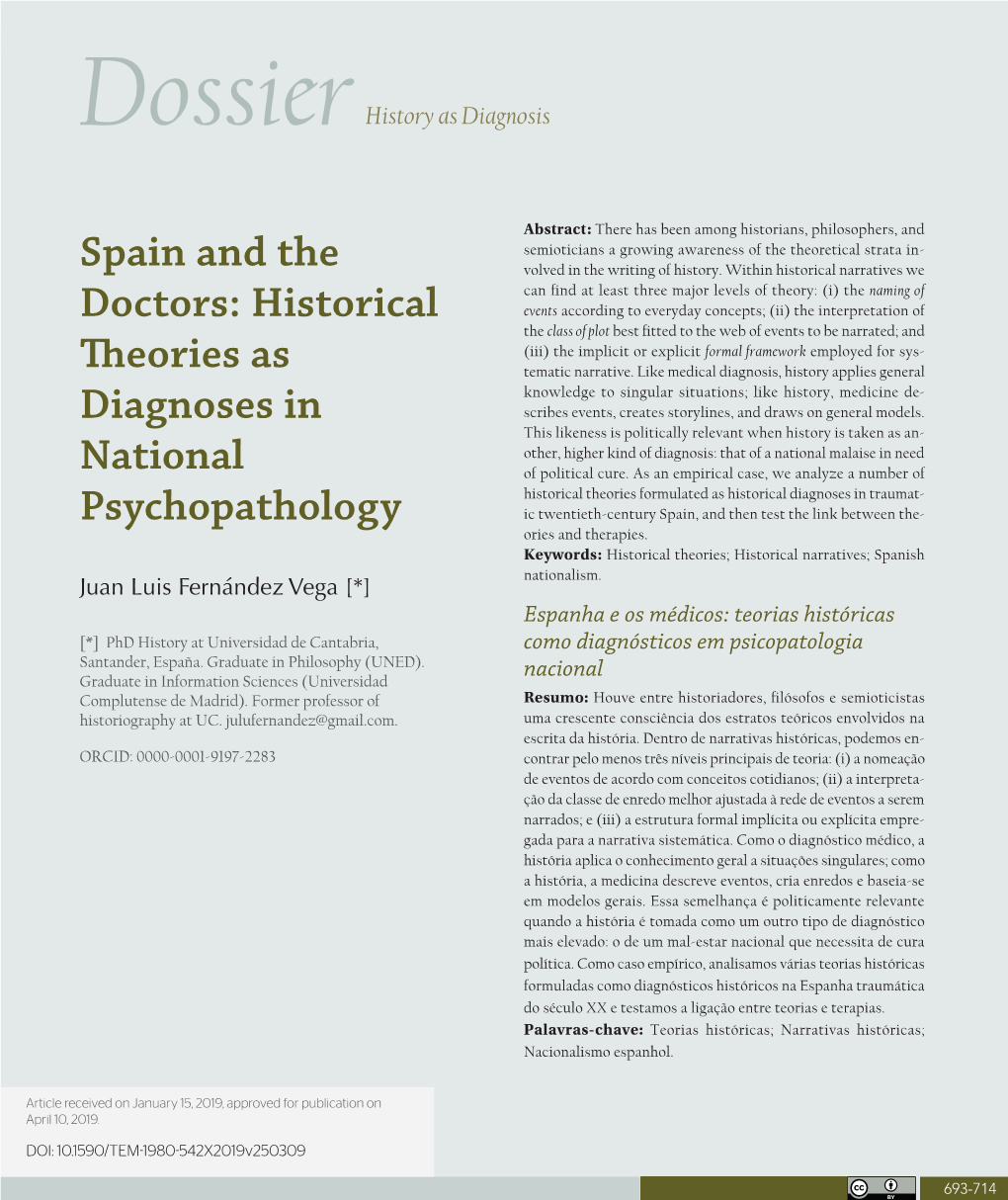 Historical Theories As Diagnoses in National Psychopathology