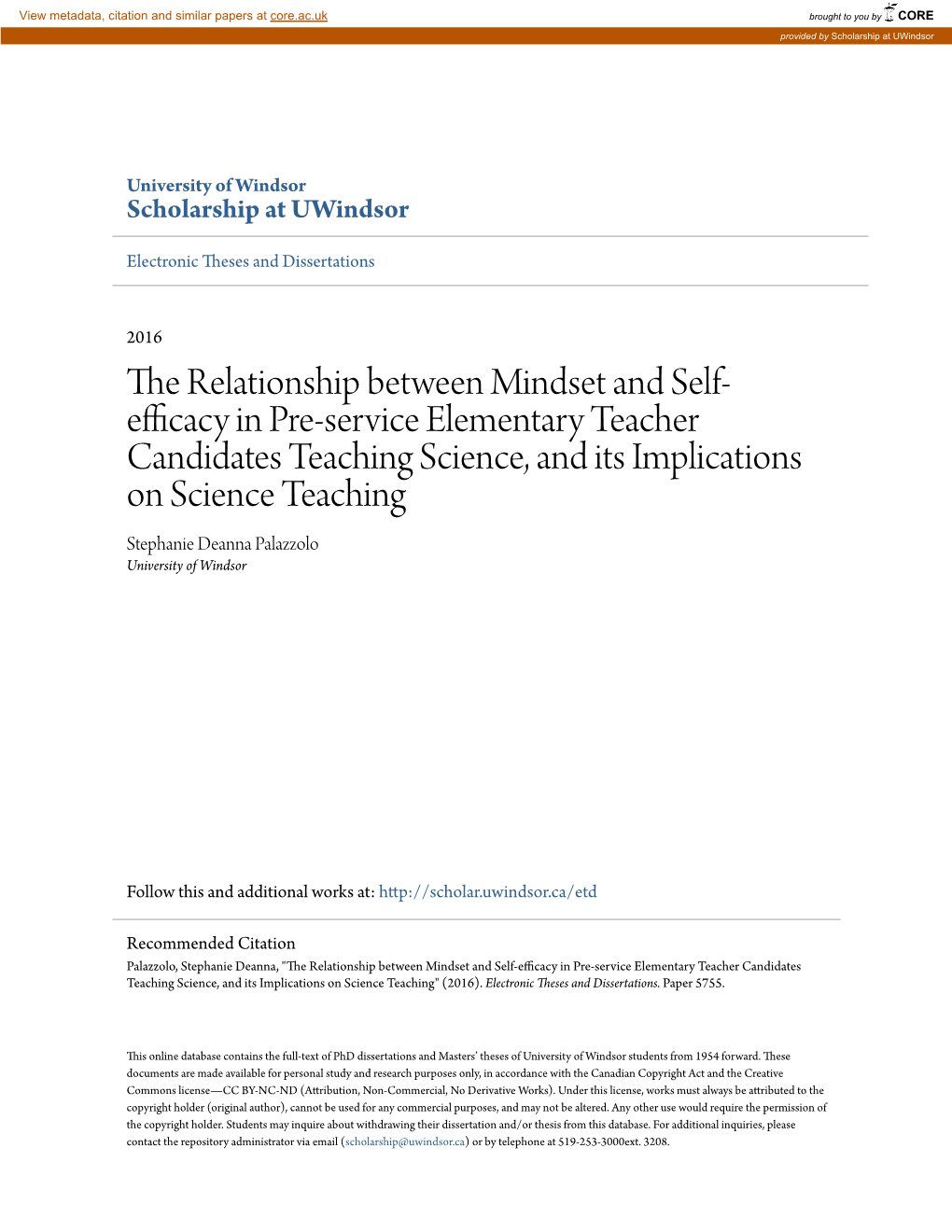 The Relationship Between Mindset and Self-Efficacy in Pre-Service Elementary Teacher Candidates Teaching Science, and Its Implications on Science Teaching