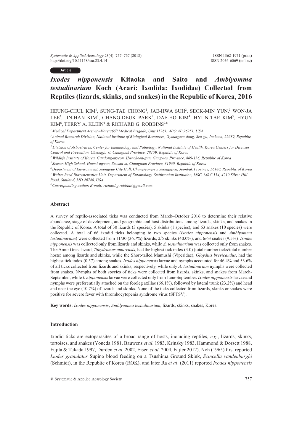 Ixodes Nipponensis Kitaoka and Saito and Amblyomma Testudinarium Koch