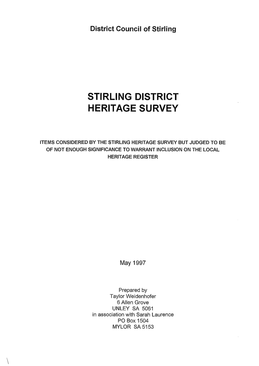 Stirling District Heritage Survey