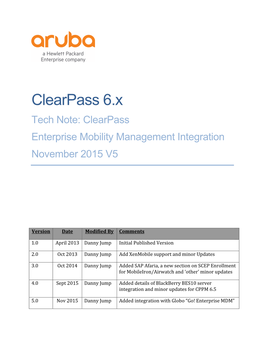 Clearpass 6.X Tech Note: Clearpass Enterprise Mobility Management Integration November 2015 V5