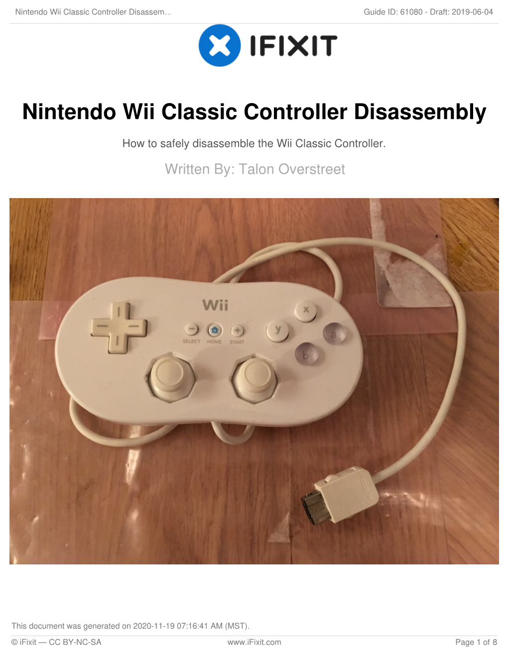 Nintendo Wii Classic Controller Disassembly