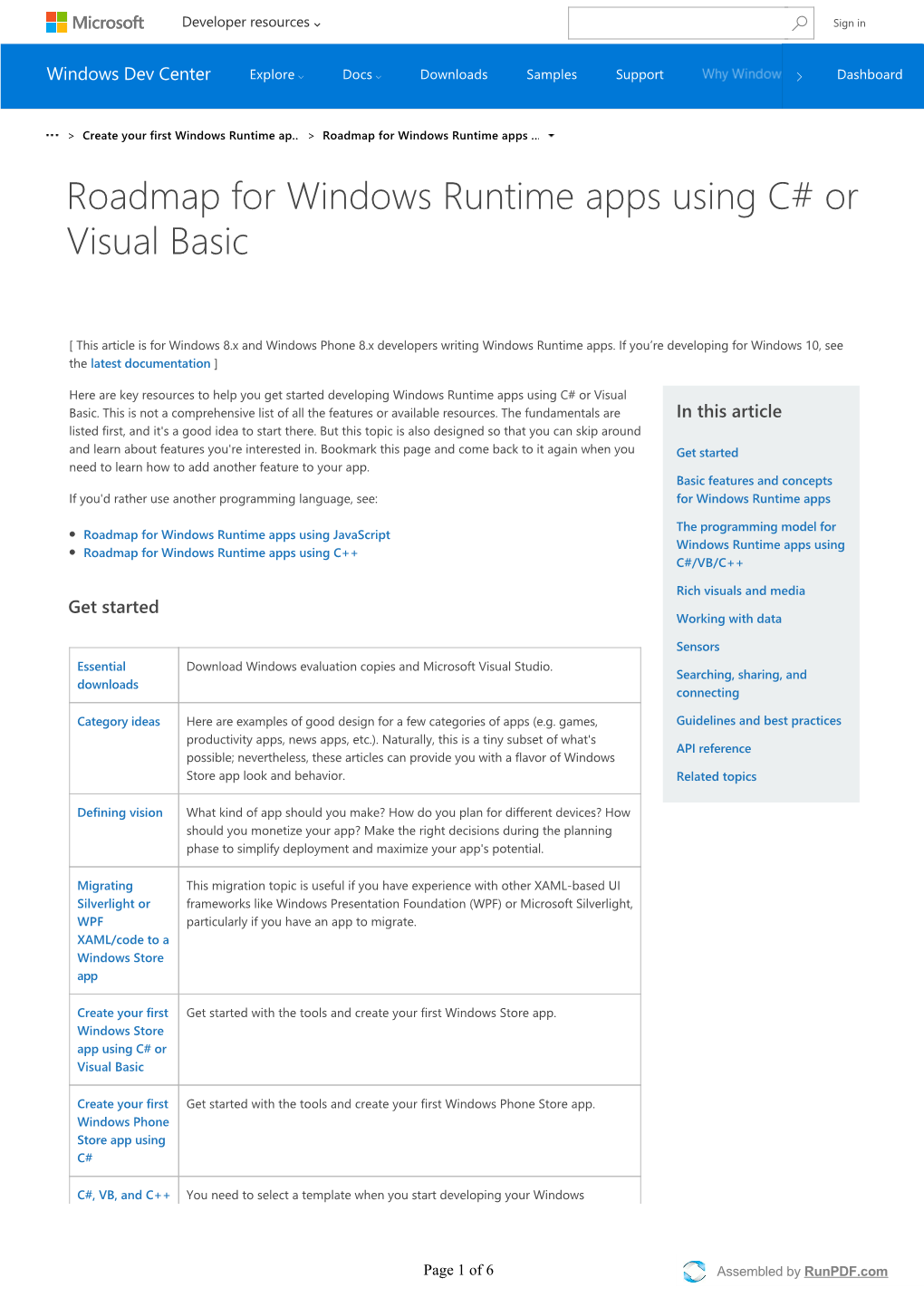 Roadmap for Windows Runtime Apps Using C# Or Visual Basic