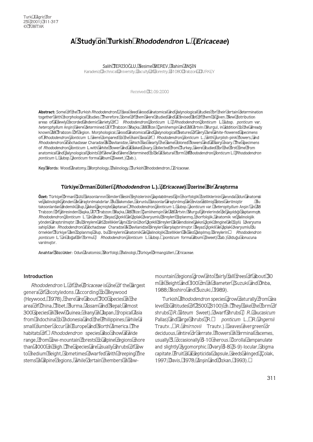 A Study on Turkish Rhododendron L. (Ericaceae)