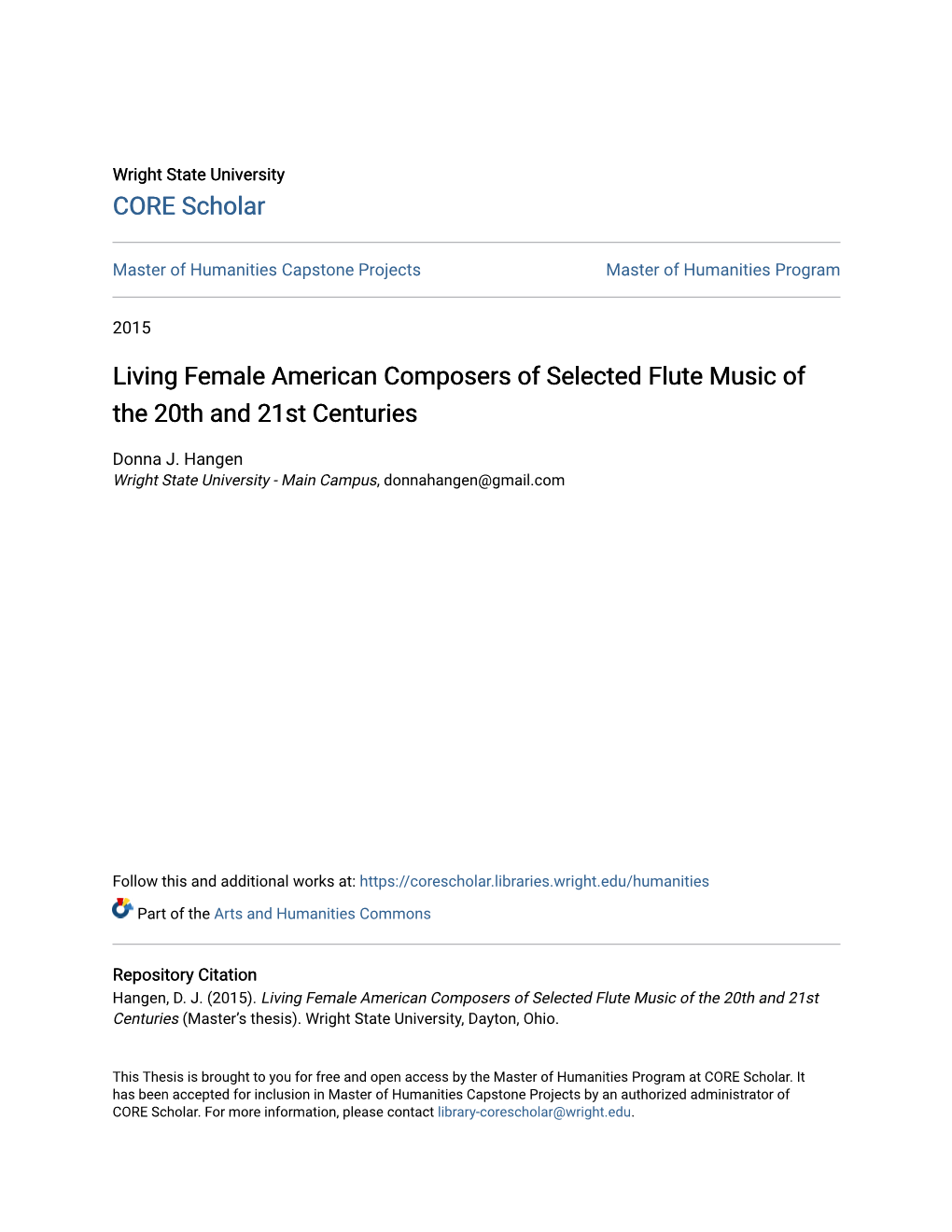 Living Female American Composers of Selected Flute Music of the 20Th and 21St Centuries