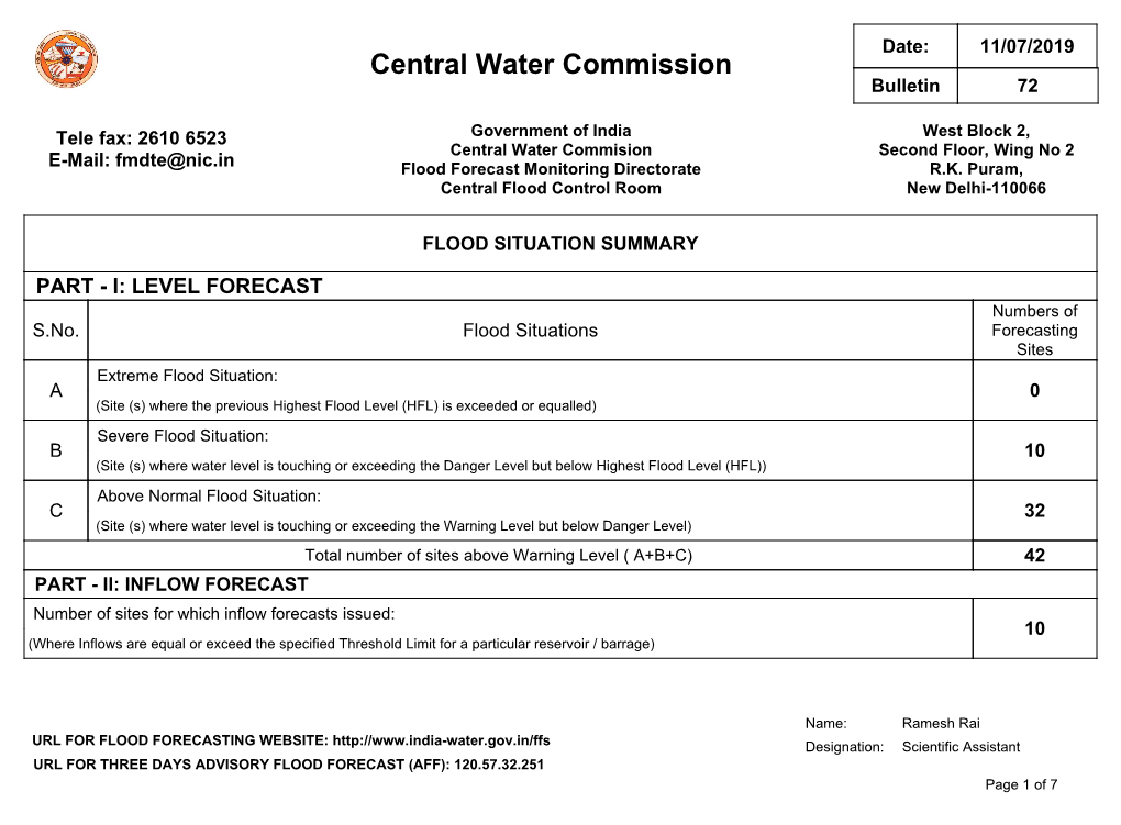 Date: 11/07/2019 Central Water Commission Bulletin 72