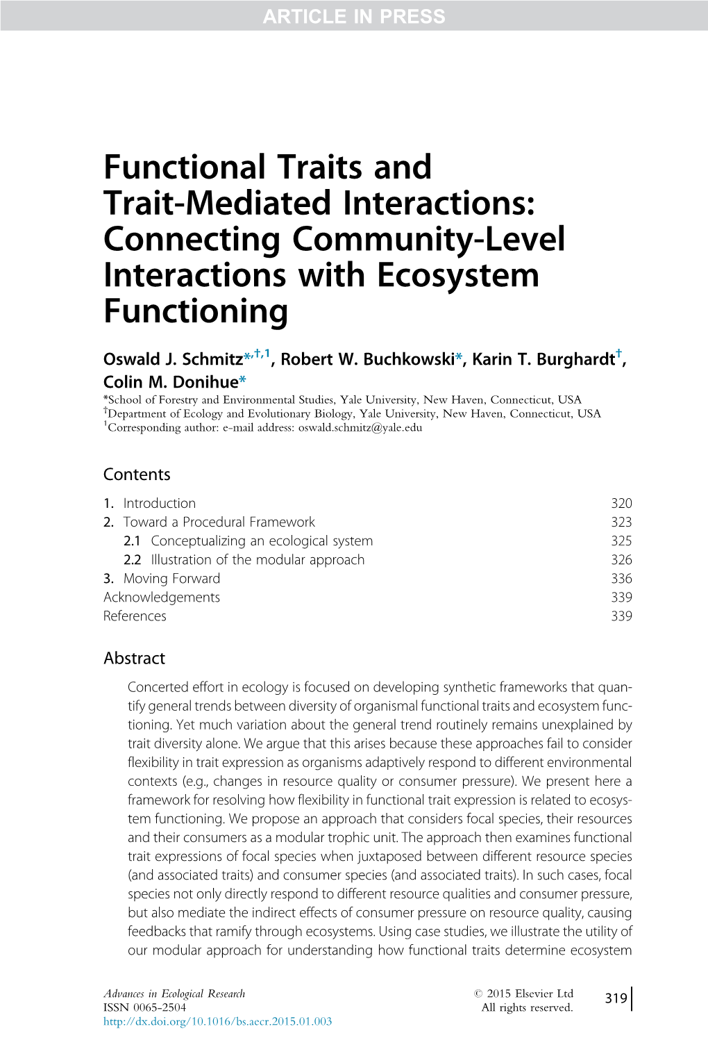 Functional Traits and Trait-Mediated Interactions: Connecting Community-Level Interactions with Ecosystem Functioning