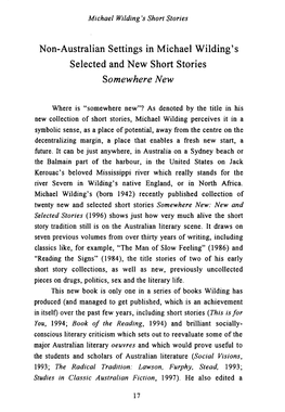 Non-Australian Settings in Michael Wilding's Selected and New Short Stories Somewhere New